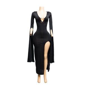 Black🔥 Plus Size Cutout Maxi Dress with Bell Sleeves – Bold & Sultry